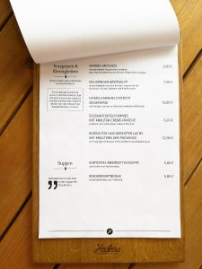 Speisekarte Heckers Einblick