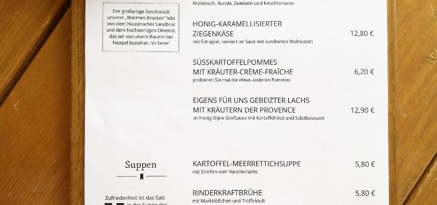 Speisekarte Heckers Einblick